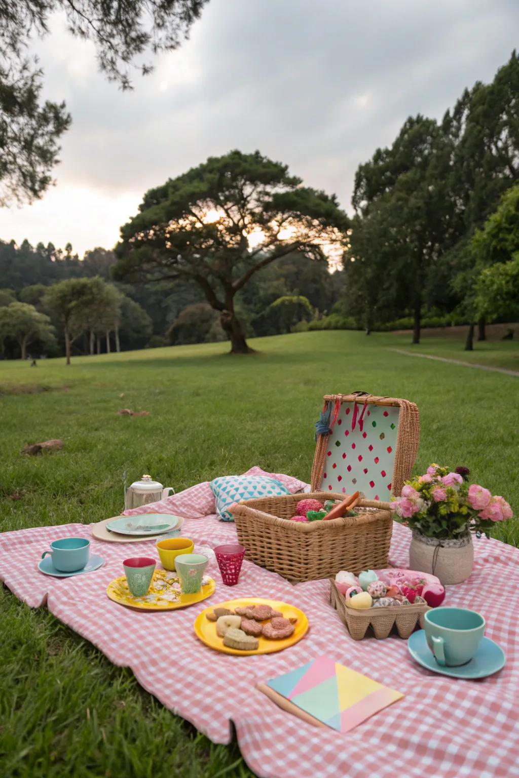 A harmonious color scheme enhances the overall picnic aesthetic.