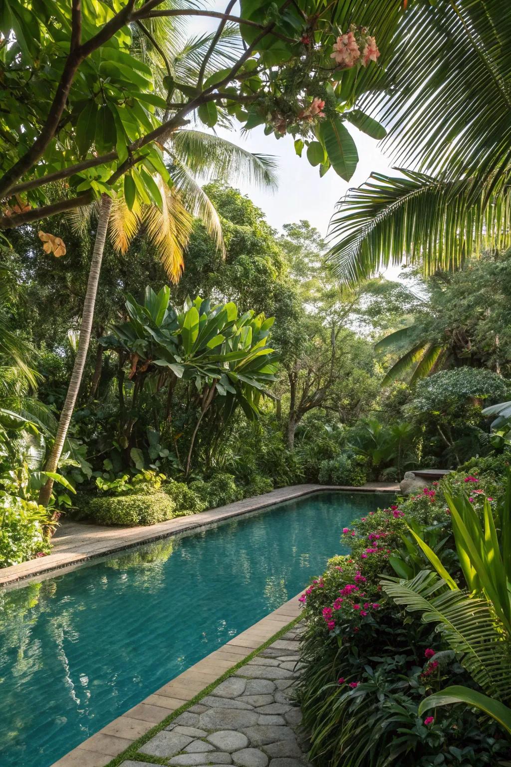 A tropical oasis creates a vacation-like retreat in your own backyard.