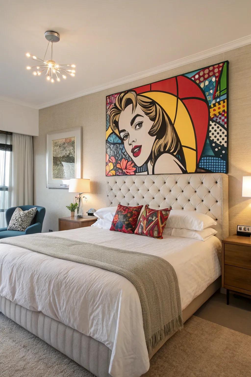 An artistic headboard transforms the bed into a statement piece.