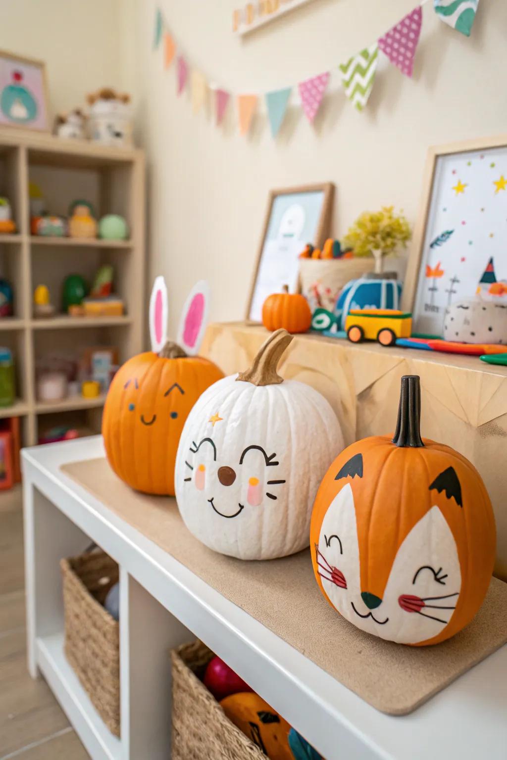 Charm your guests with delightful animal face pumpkins.