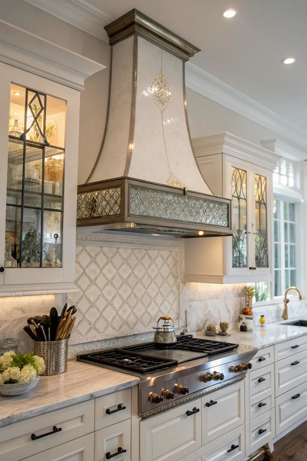 Modern glass accents add sleek elegance to your range hood.