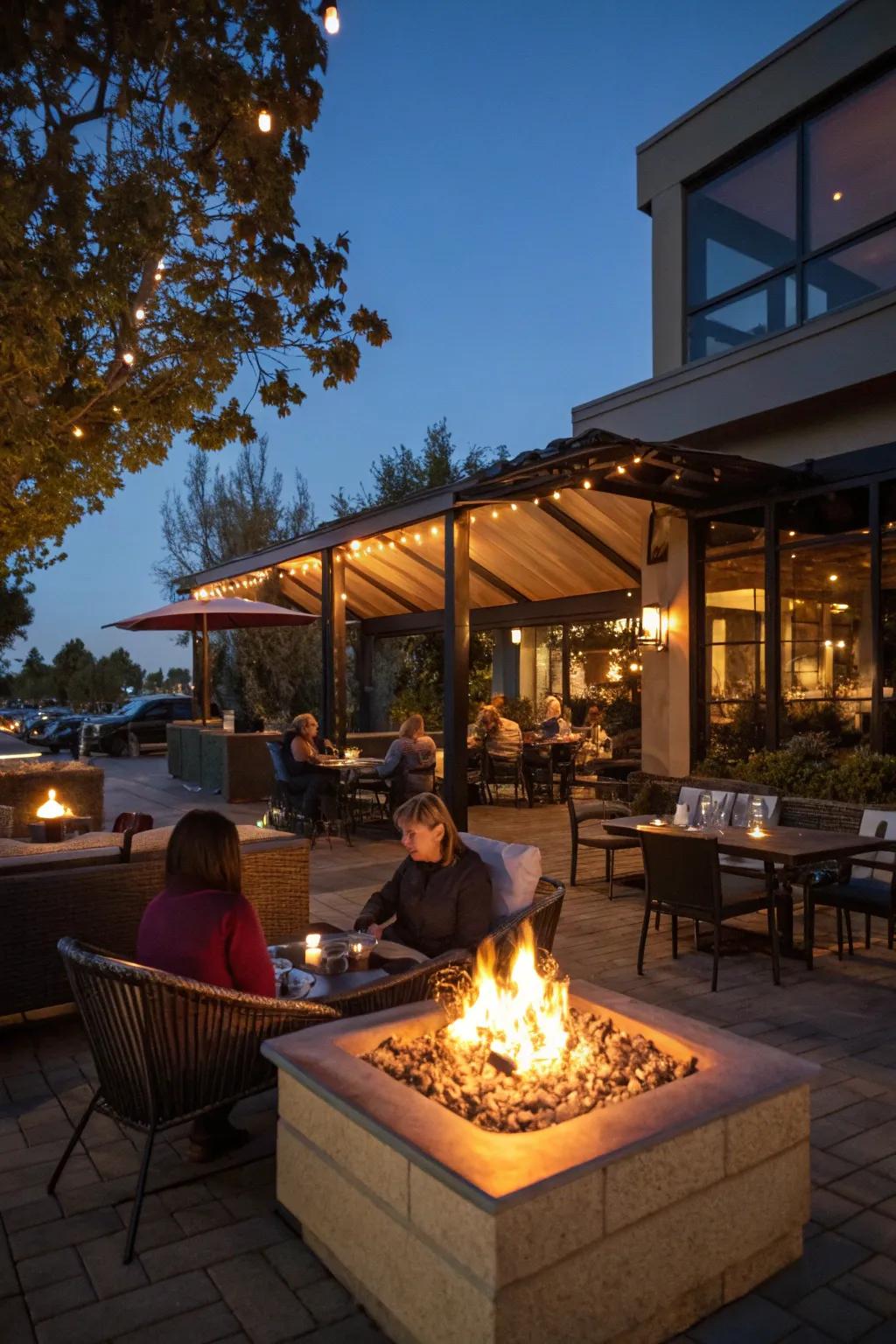 A fire pit adds warmth and ambiance to outdoor gatherings.