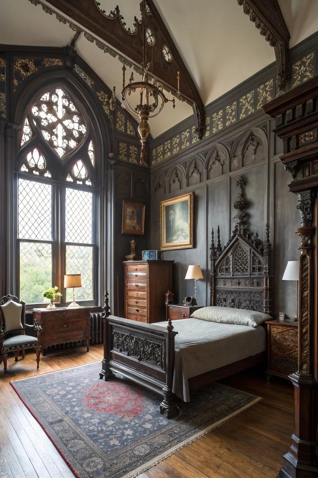 A blend of modern and vintage pieces offers a unique gothic aesthetic.