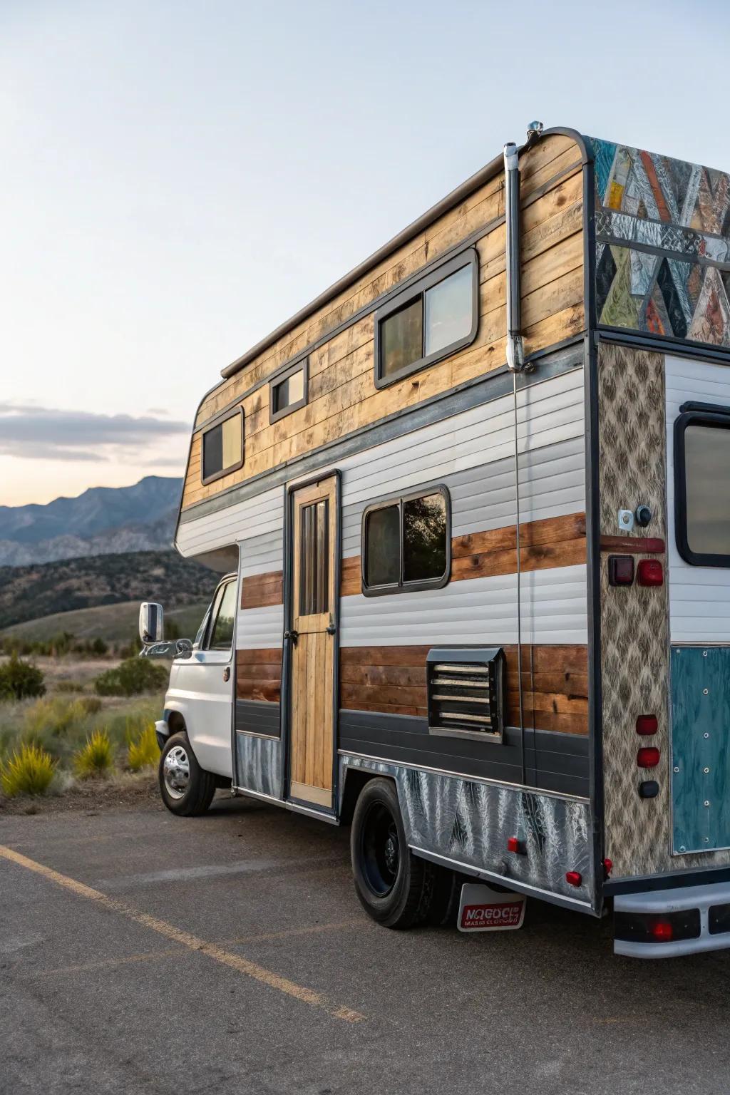 Mixed media siding creates a bold and eclectic look for your RV.