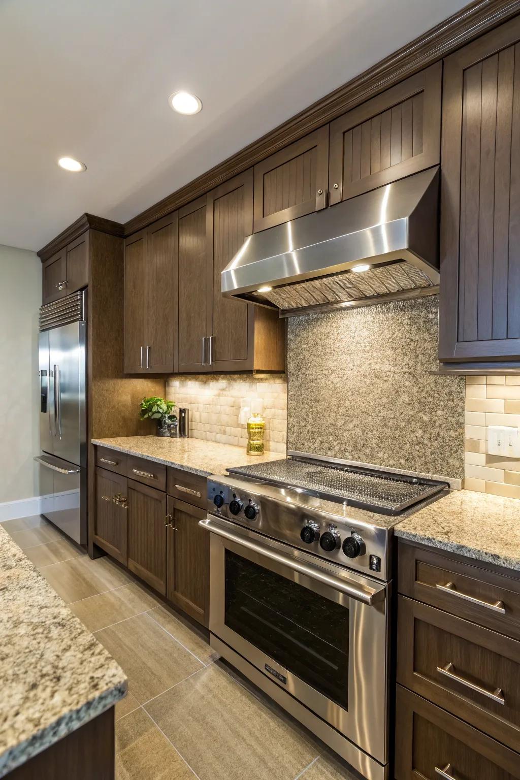 Stainless steel adds a chic and practical touch to granite.