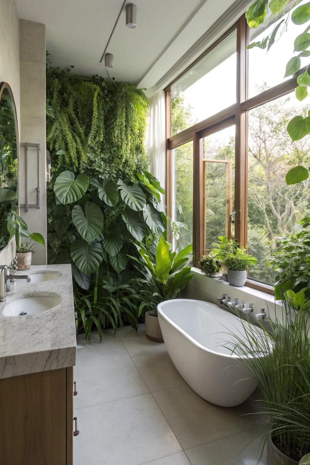 Nature meets design in this refreshing bathroom space.