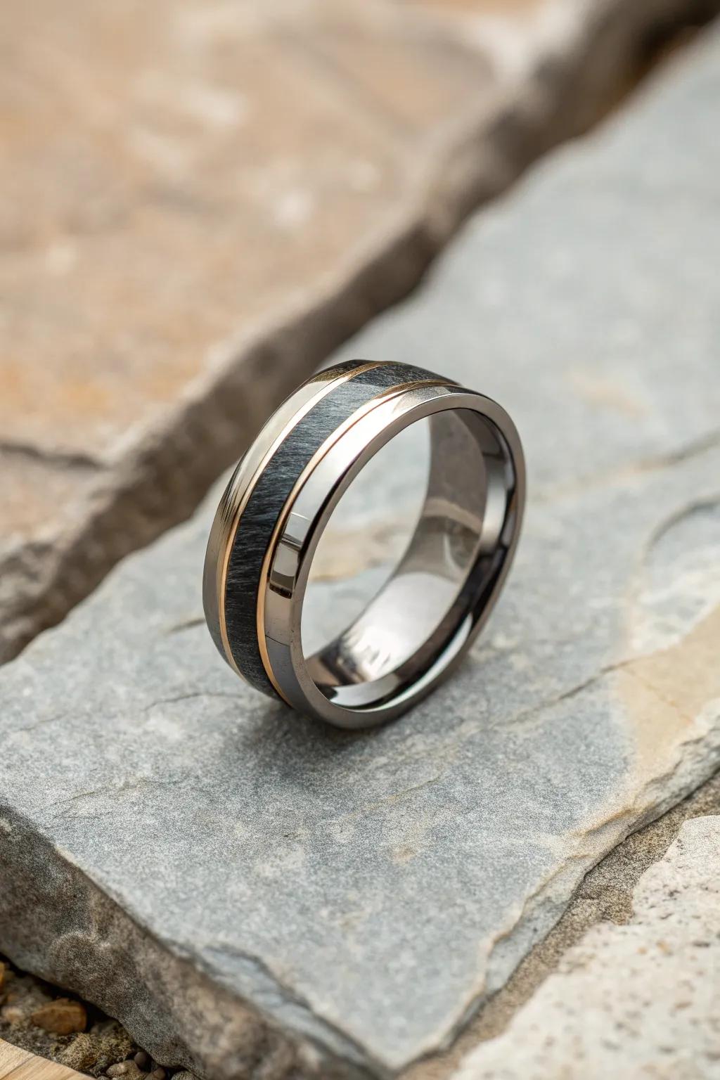 A two-tone band showcasing a blend of metals for added interest.