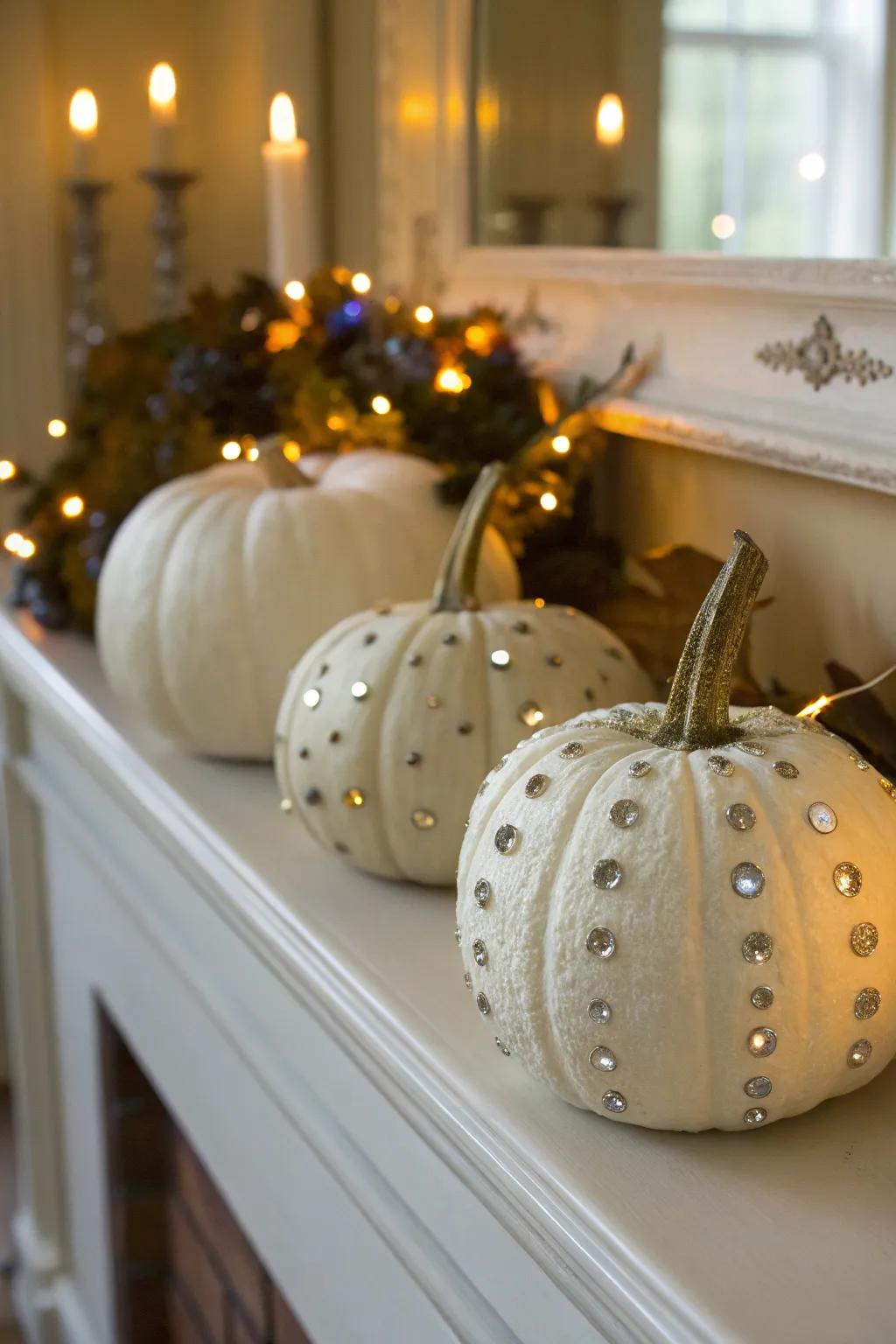 Bejeweled pumpkins sparkle and shine, adding glam to any space.