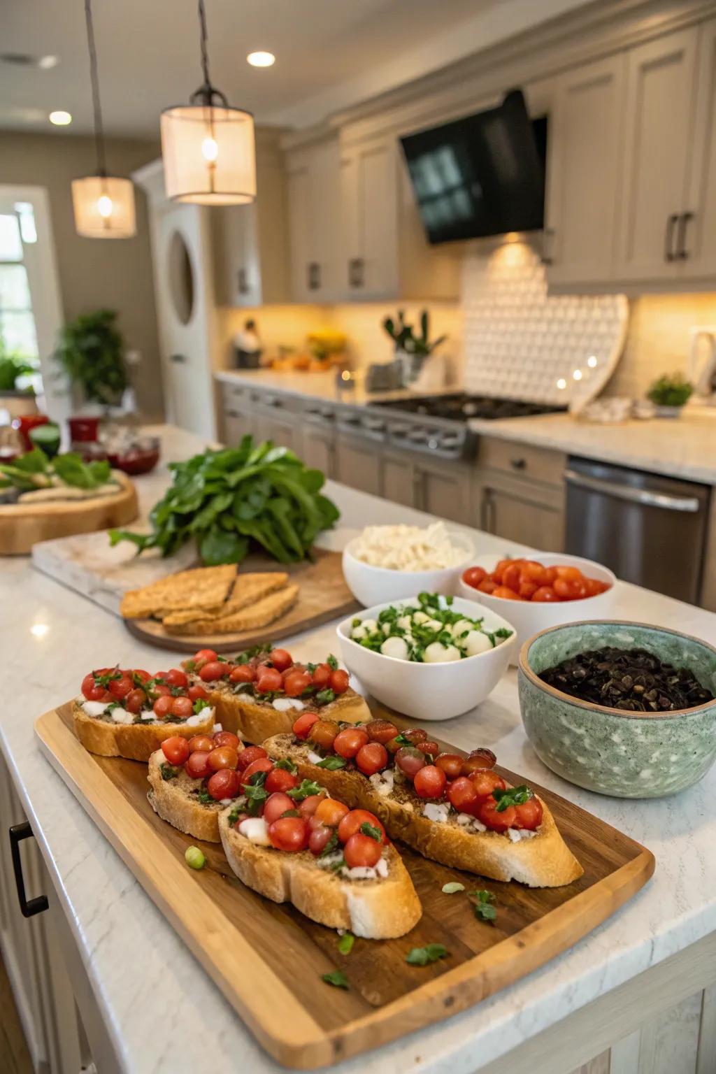 A DIY bruschetta bar for personalized savory snacks.