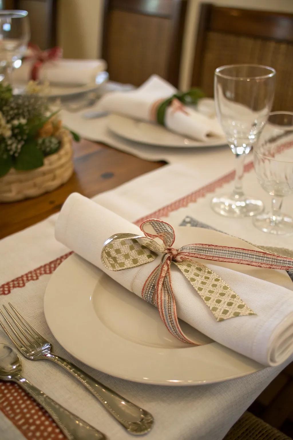 DIY napkin rings add a personal touch to the table setting.