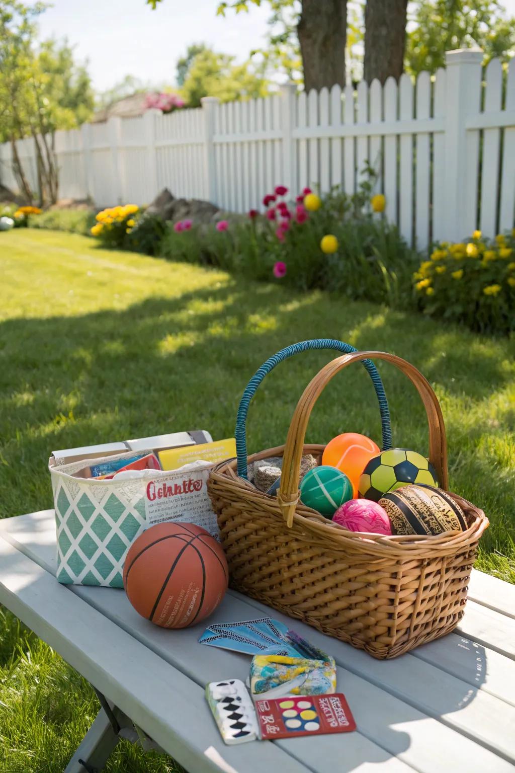 Promote outdoor play with a game set in the Easter basket.