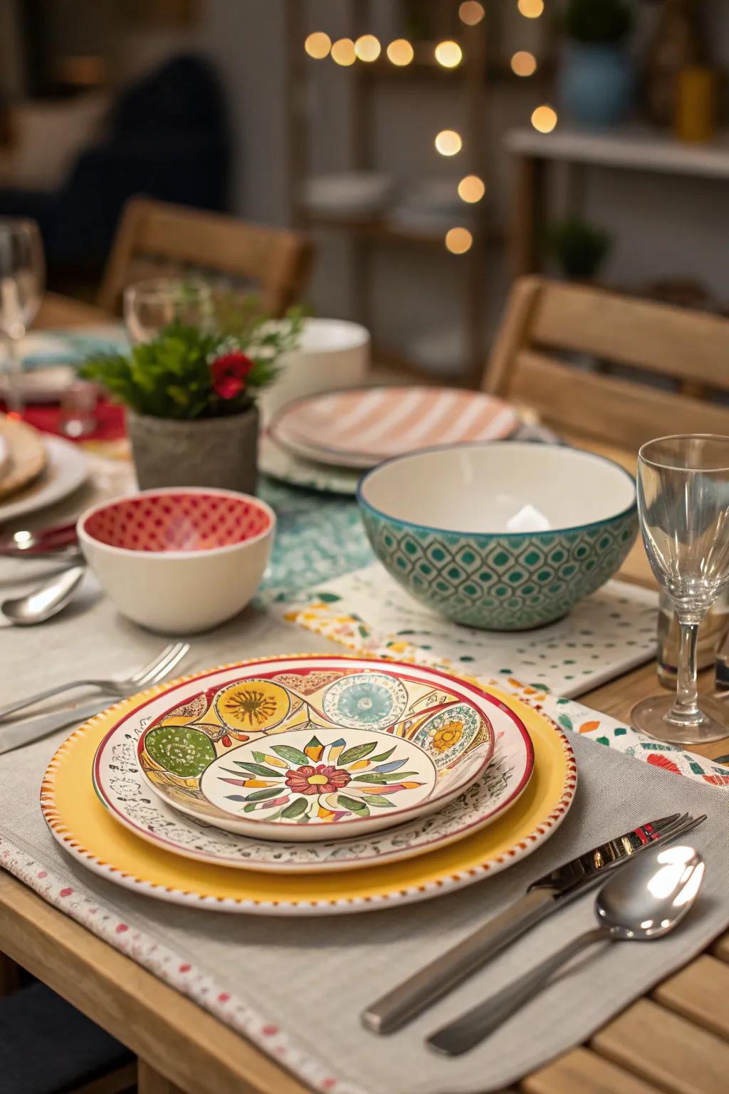 Eclectic plates create a personalized dining experience.