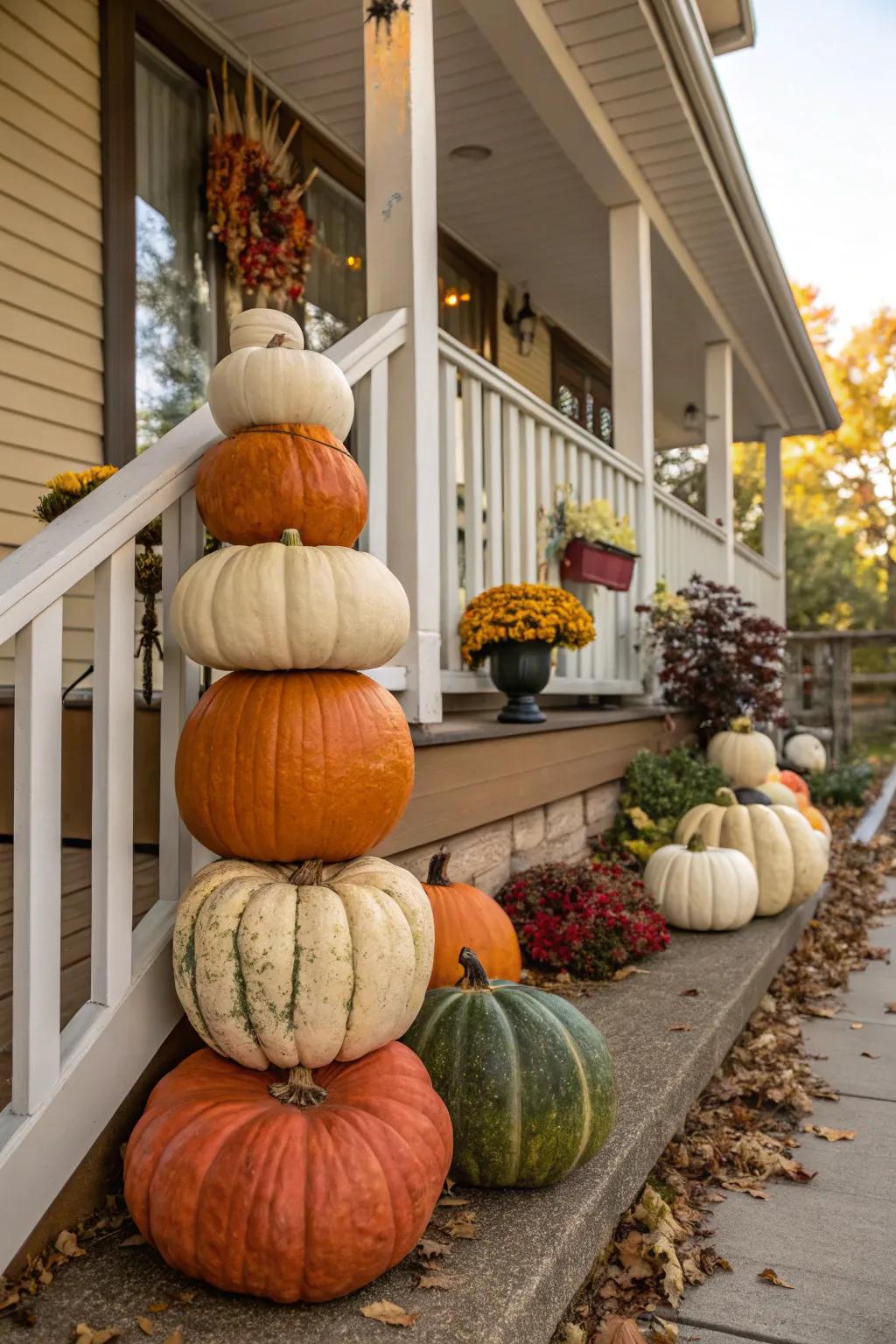 A grand stacked pumpkin display for your entrance.