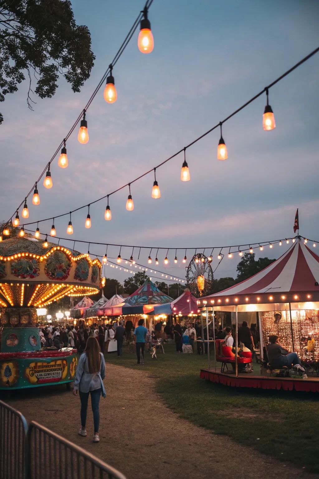 Lighting creates a magical carnival atmosphere.