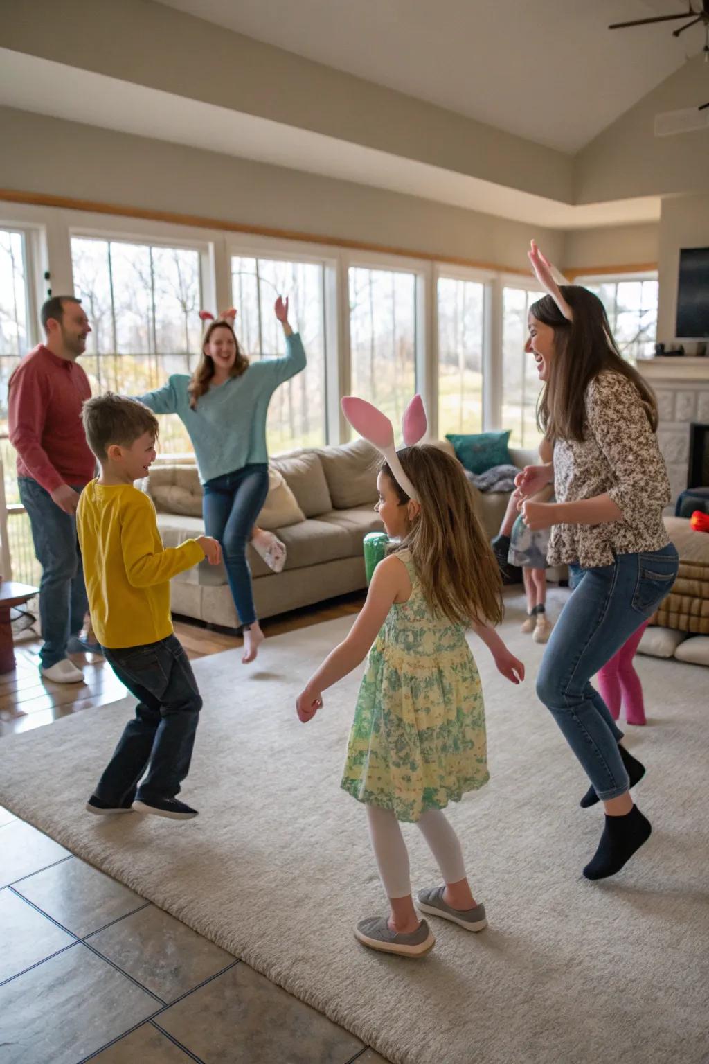 A lively bunny hop dance to celebrate Easter.