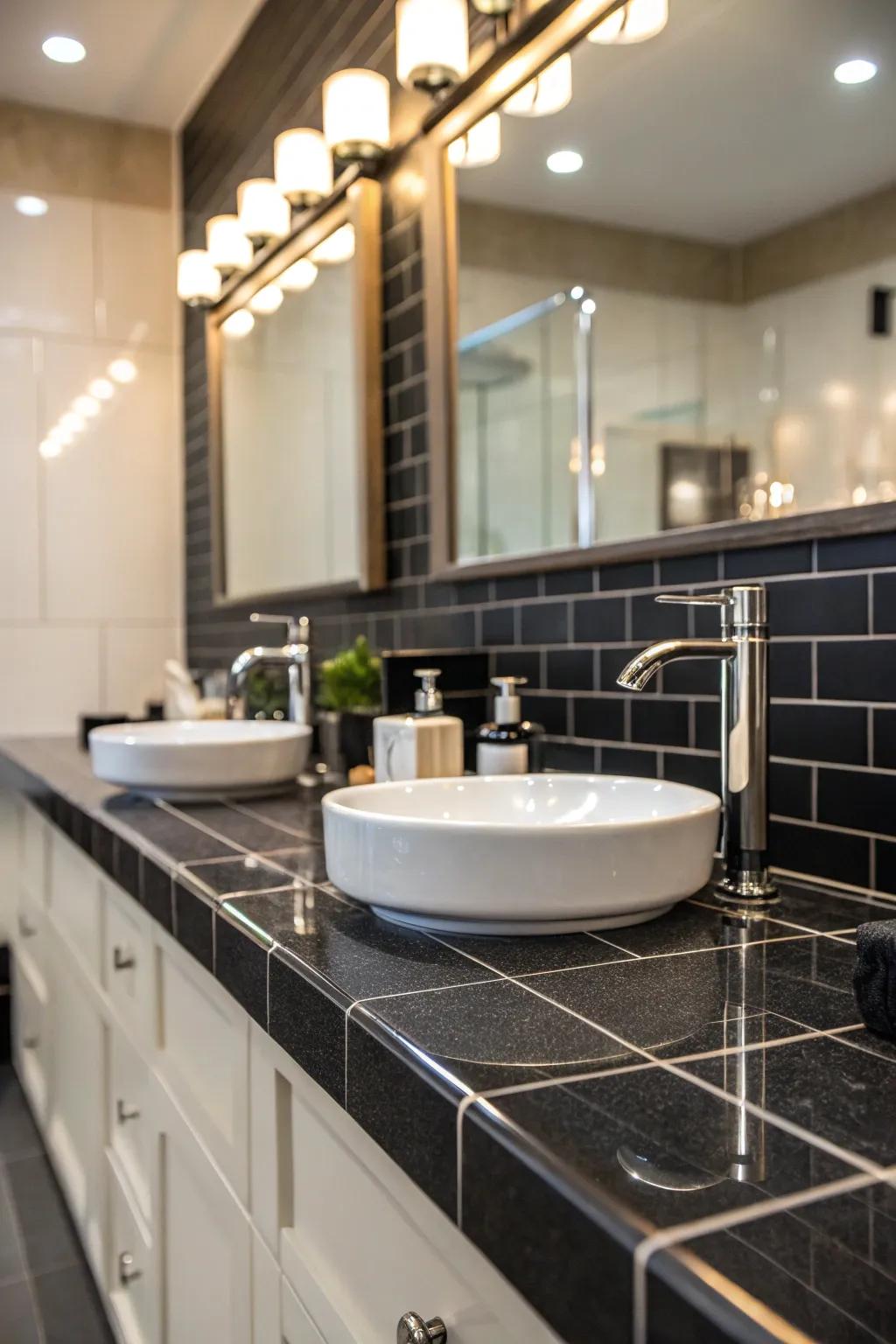 Black tiles offer a sleek and sophisticated look.