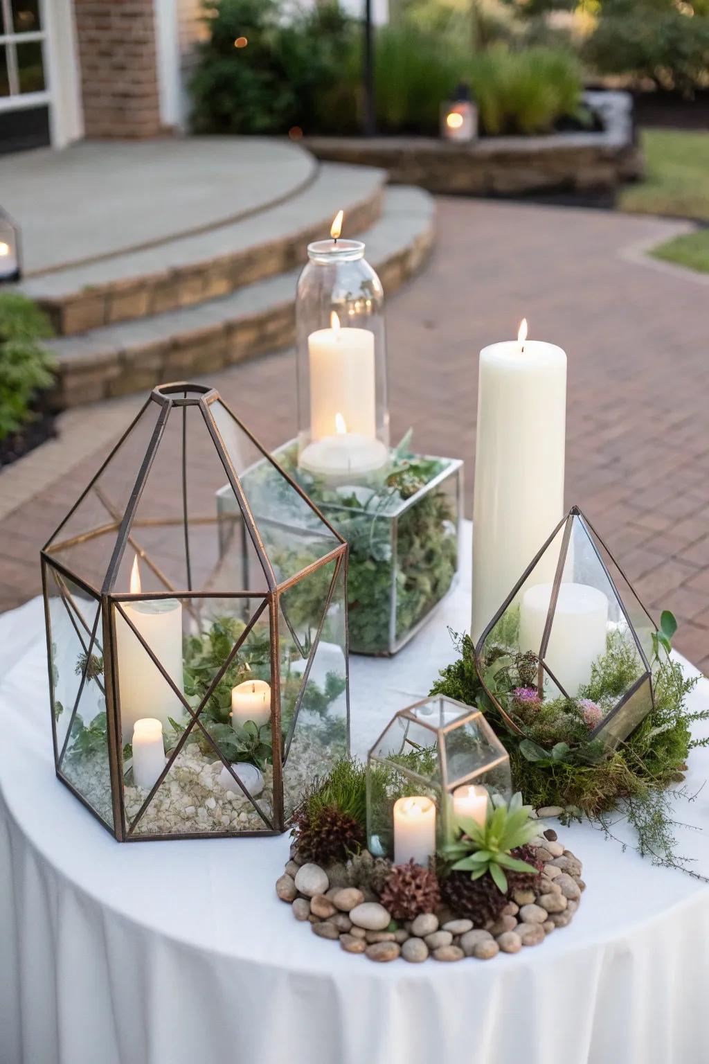 Geometric decor elements add a modern twist to this unity candle table.