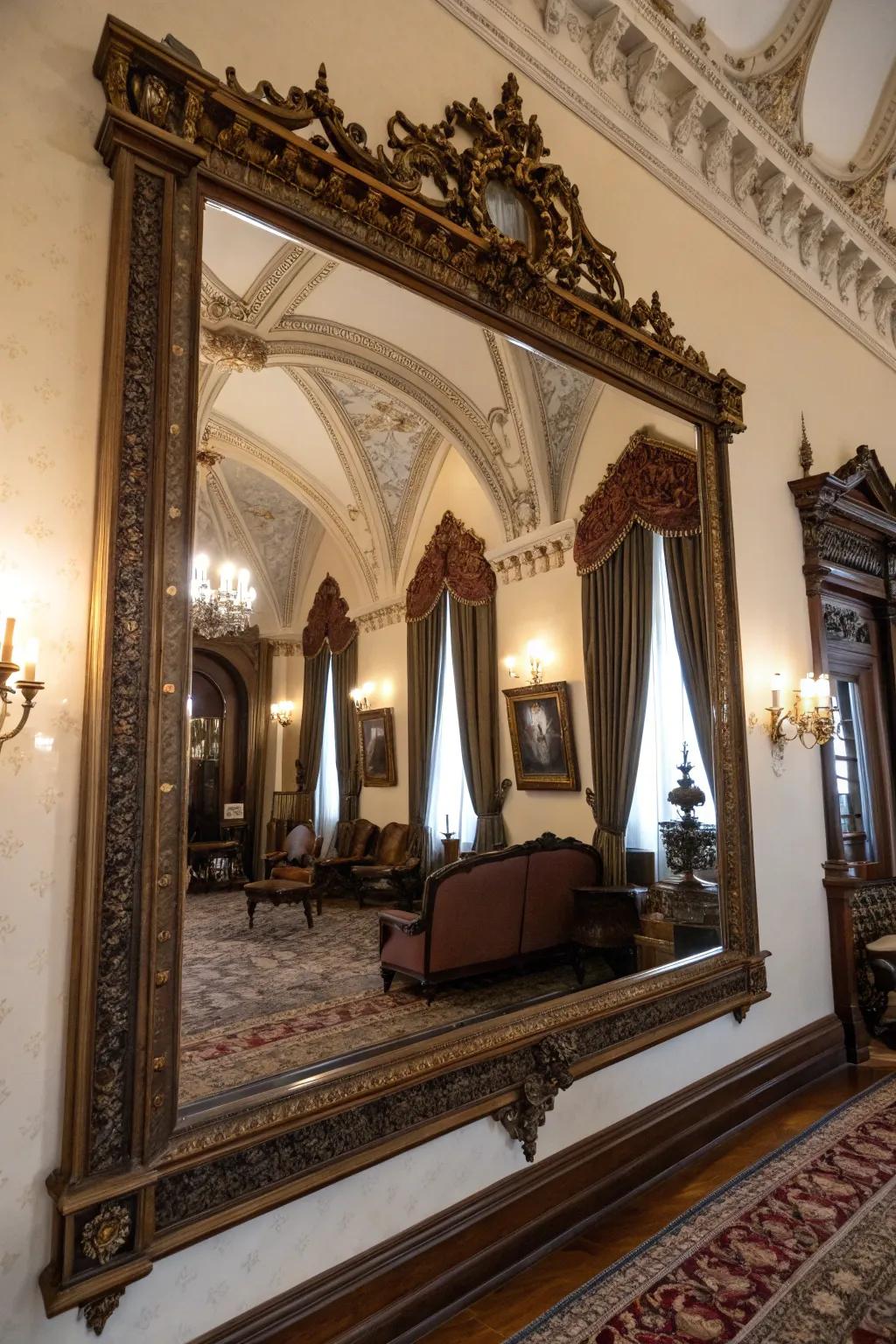 Antique mirrors add depth and character.