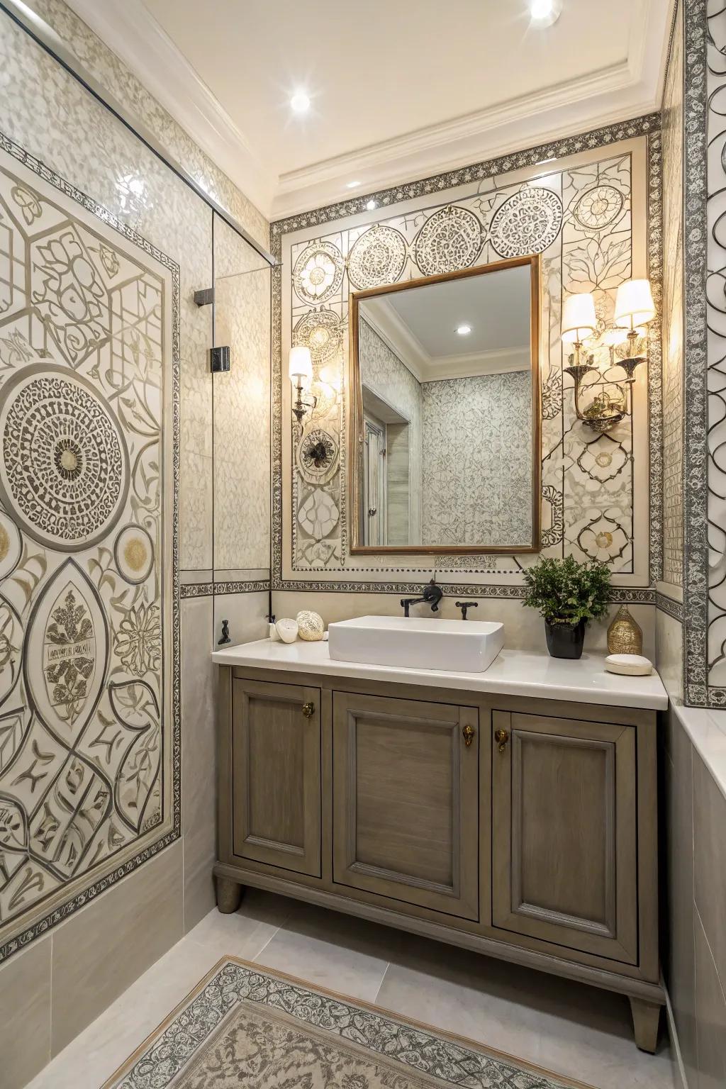 Artistic tiles turn wainscoting into a creative canvas.