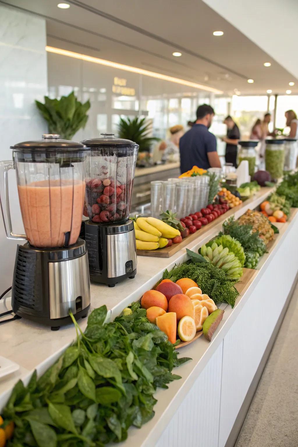 A vibrant smoothie bar offering fresh ingredients for personalized creations.