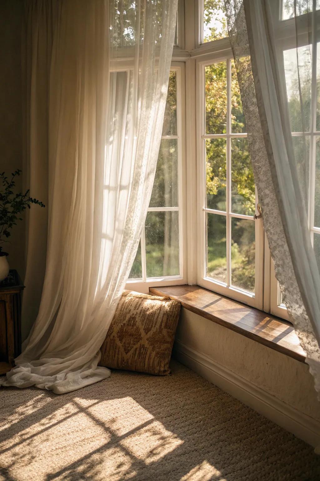 Sheer curtains provide privacy while keeping the space light and airy.