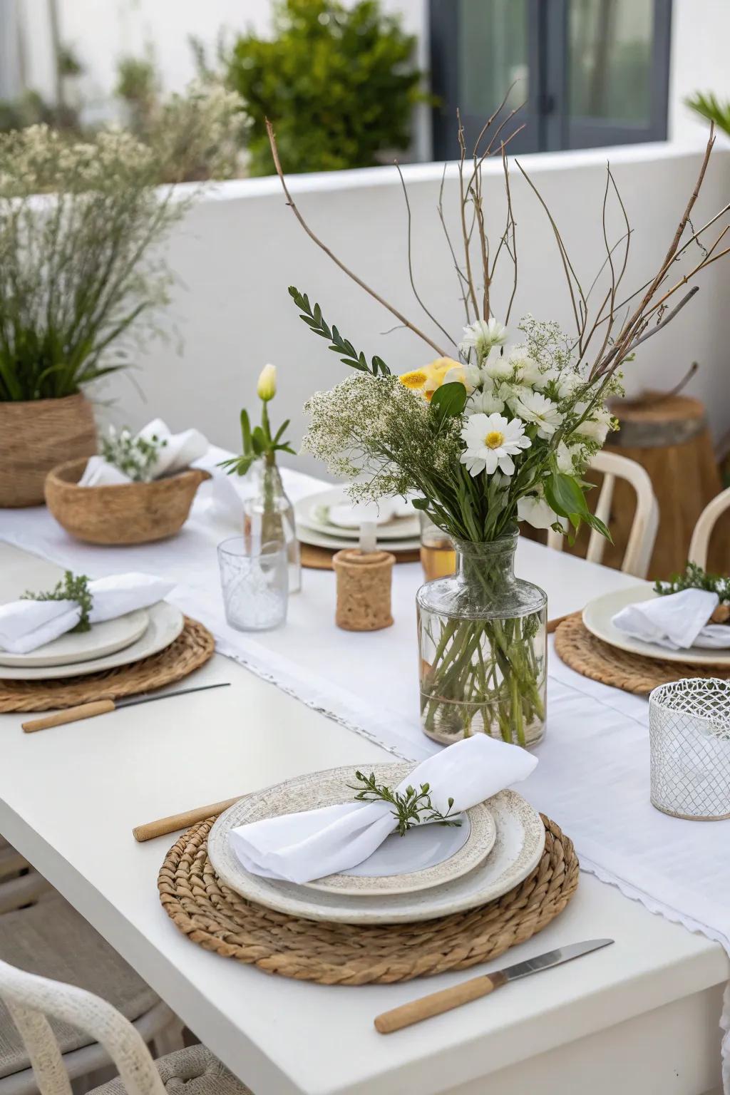 Eco-friendly white decor aligns elegance with sustainability.