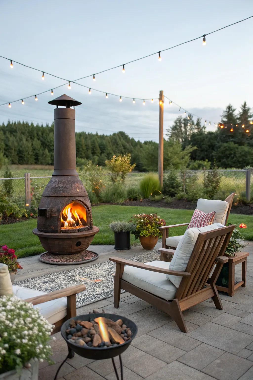 Chimineas bring charm and efficiency to small outdoor spaces.