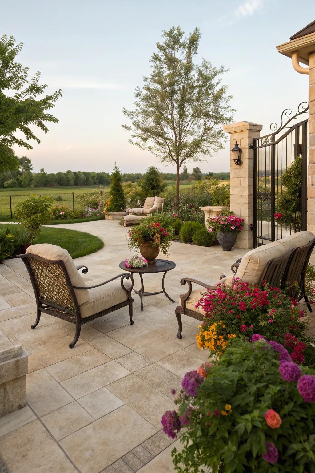 Travertine tiles bring luxurious Mediterranean elegance to patios.