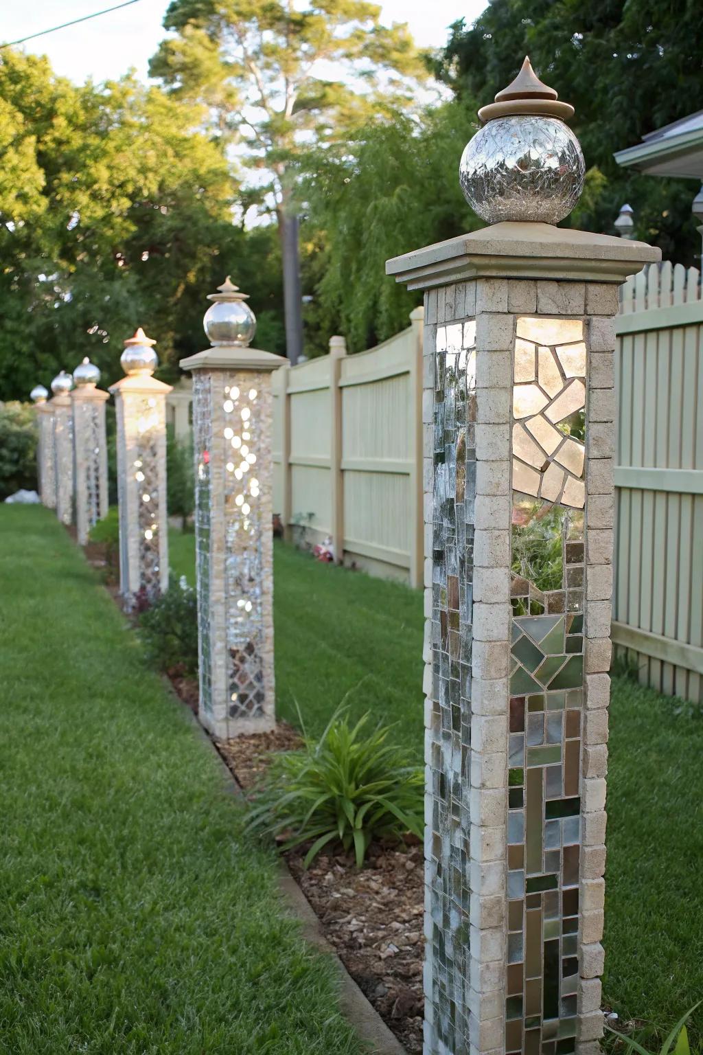 Create visual illusions with mirrored post designs in your backyard.