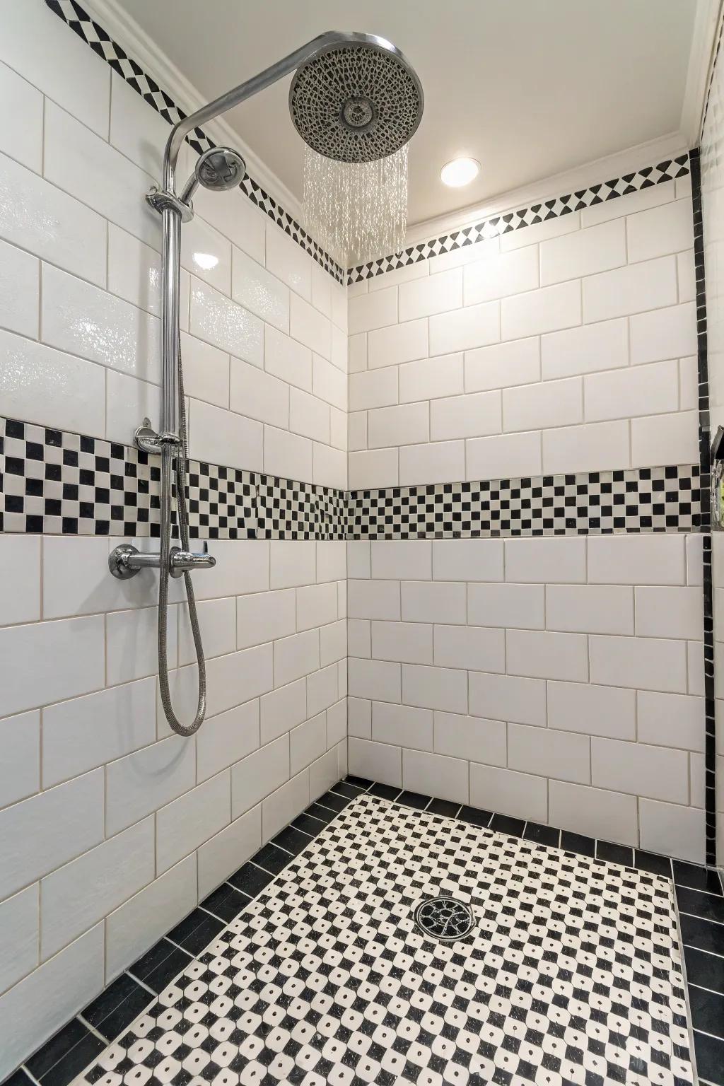 Penny tiles bring a retro charm to this shower.