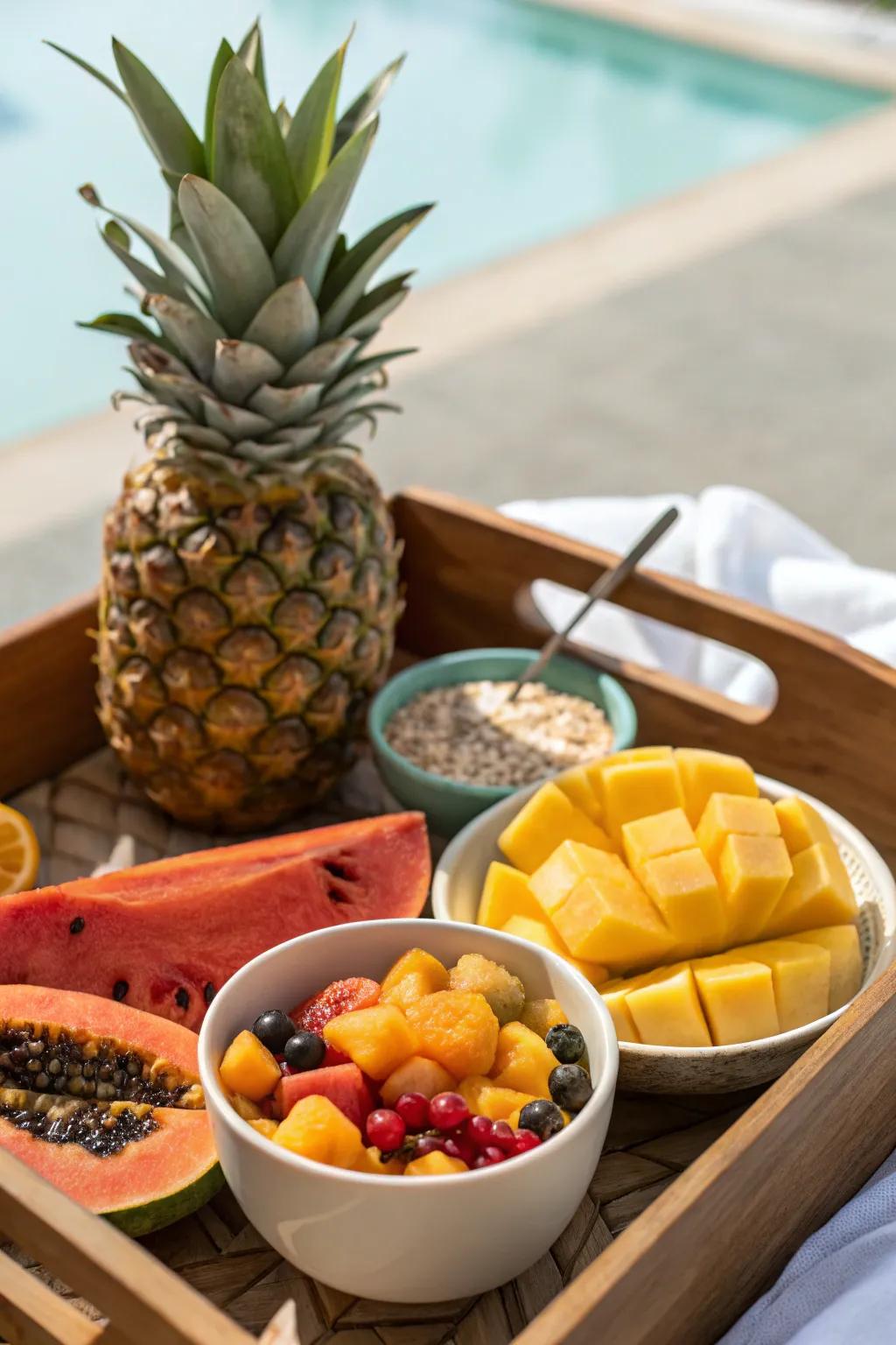 A tropical fruit medley offers a refreshing and exotic breakfast experience.