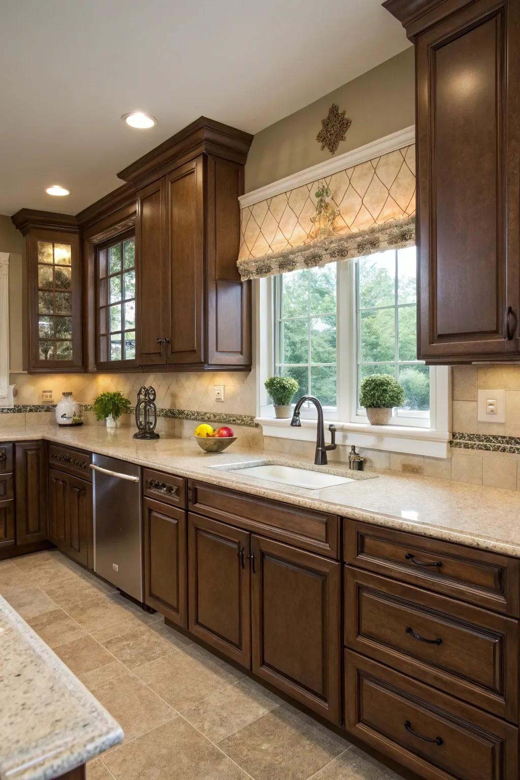 Brown and beige together create a warm, soothing kitchen environment.