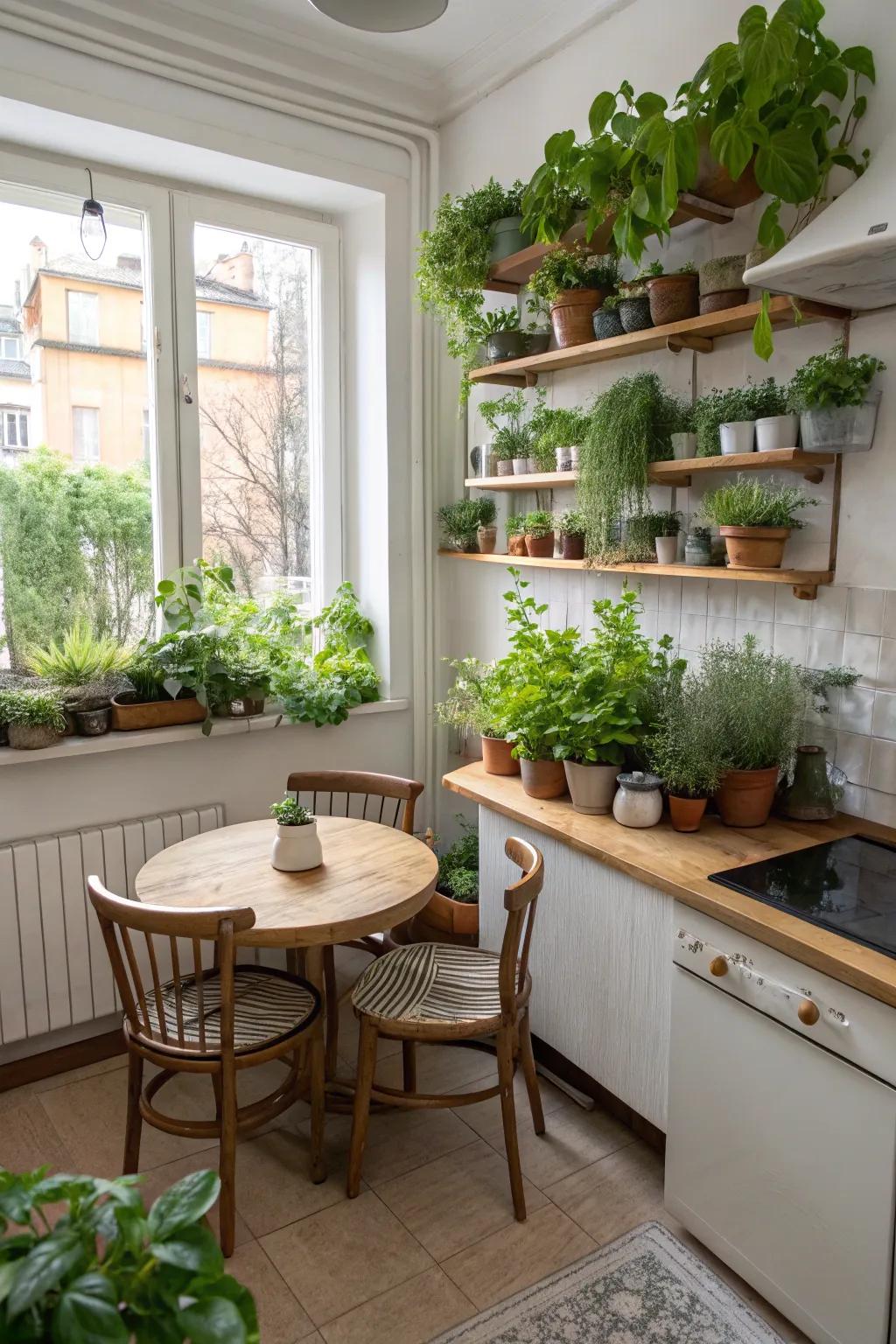 Greenery adds a fresh, lively touch to this kitchen.