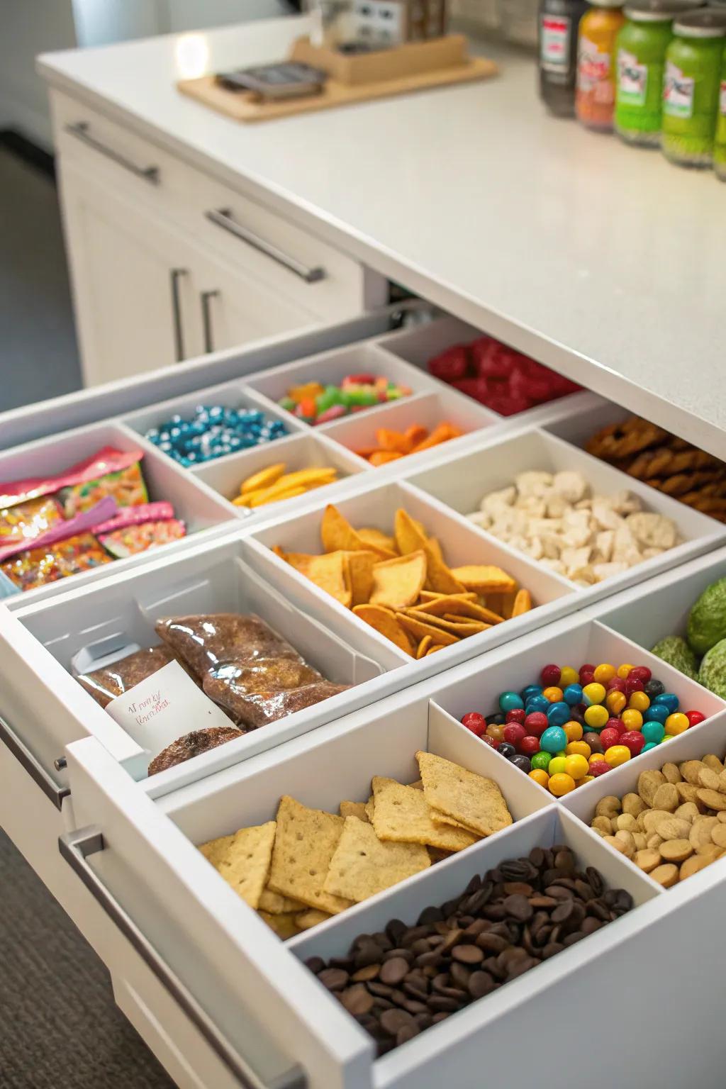 Under-cabinet drawers add hidden storage options.