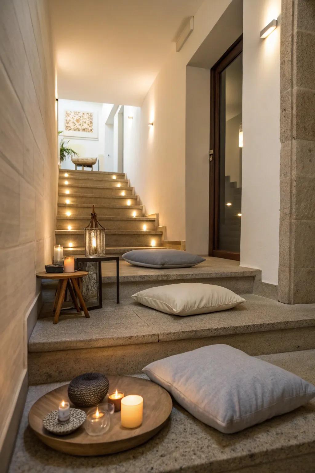 Find peace in a stair bulkhead meditation spot.