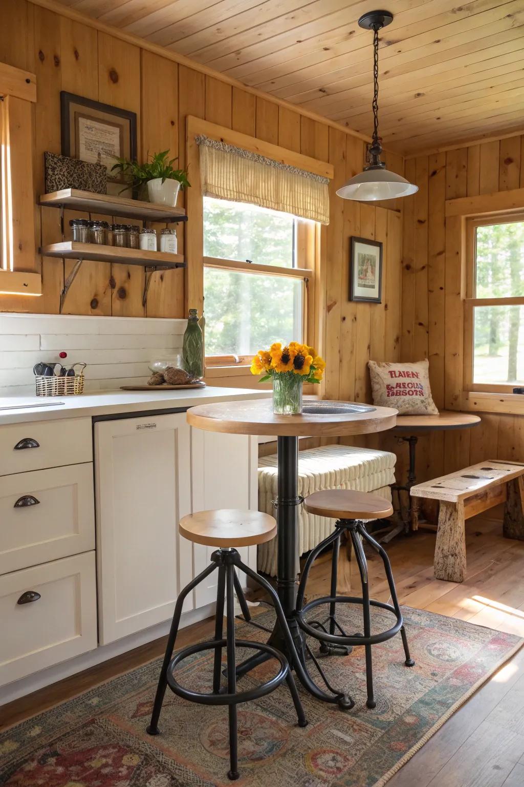 A bungalow kitchen offering versatile seating arrangements for any occasion.