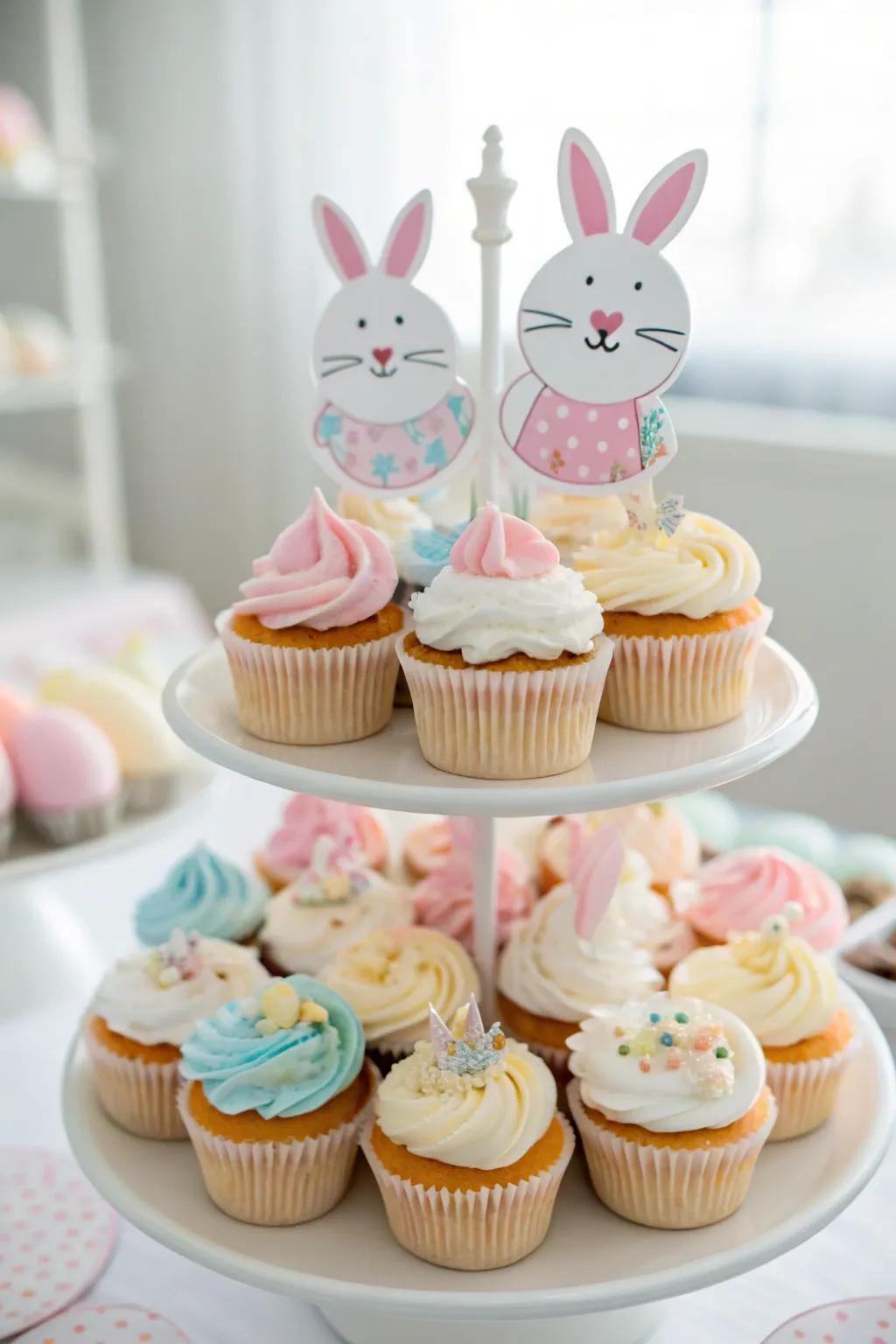 A delightful display of bunny-themed cupcakes adds sweetness to the event.