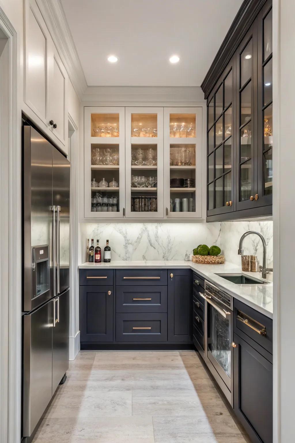 A modern butler's pantry featuring two-tone cabinetry for contrast.