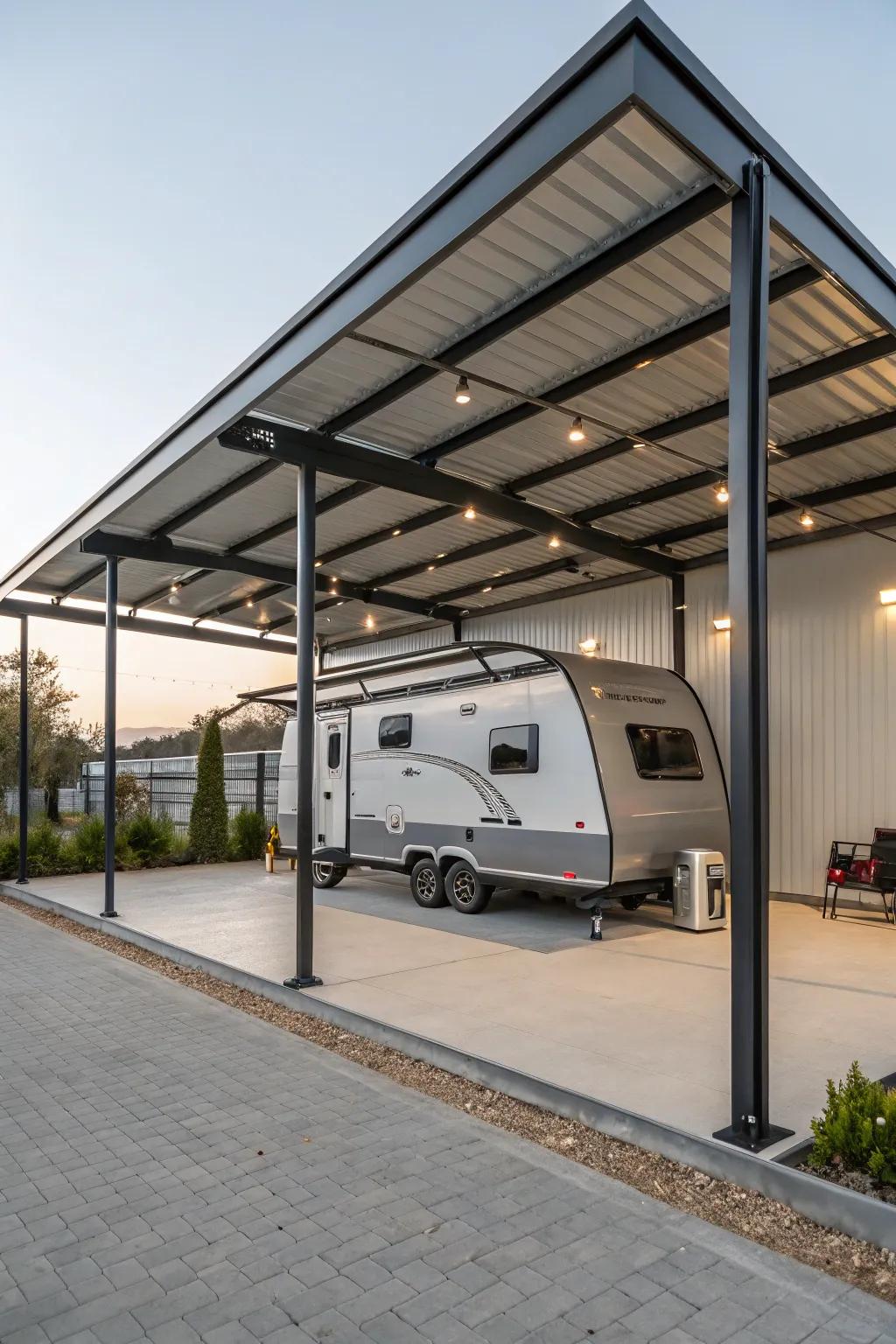 Industrial chic brings a modern edge to carport design.