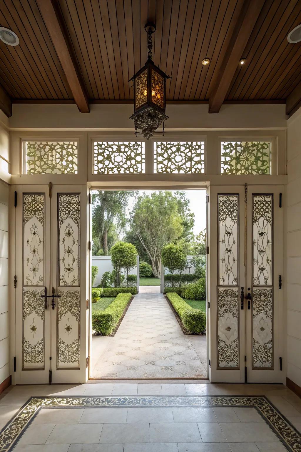 A carport with symmetrical door designs, creating a balanced and harmonious appearance.