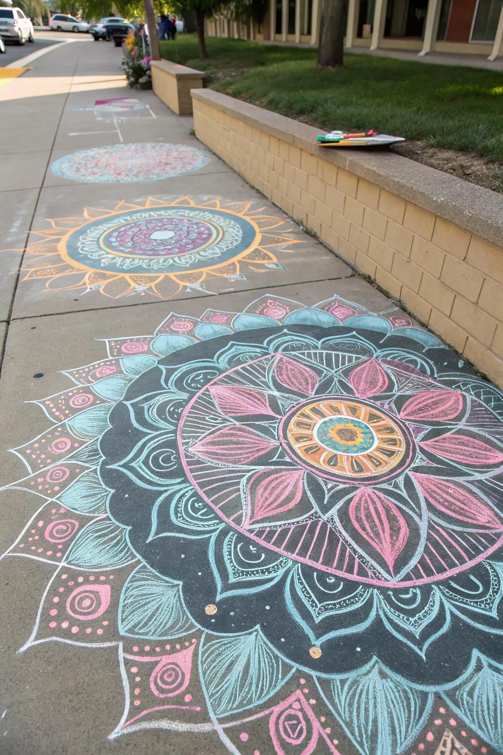 A serene chalk mandala offering peace and beauty.