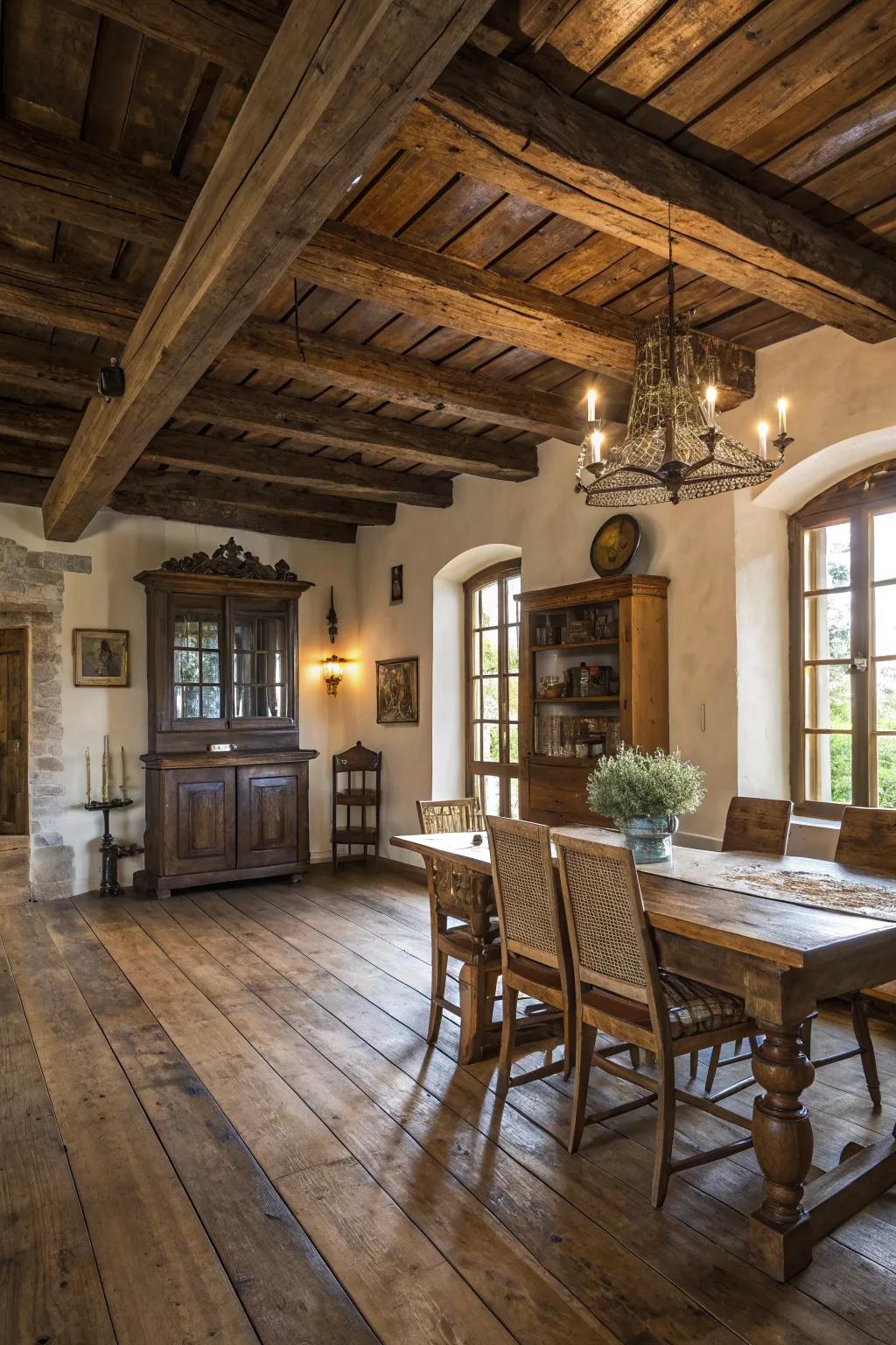 Reclaimed hardwood brings timeless, rustic charm.