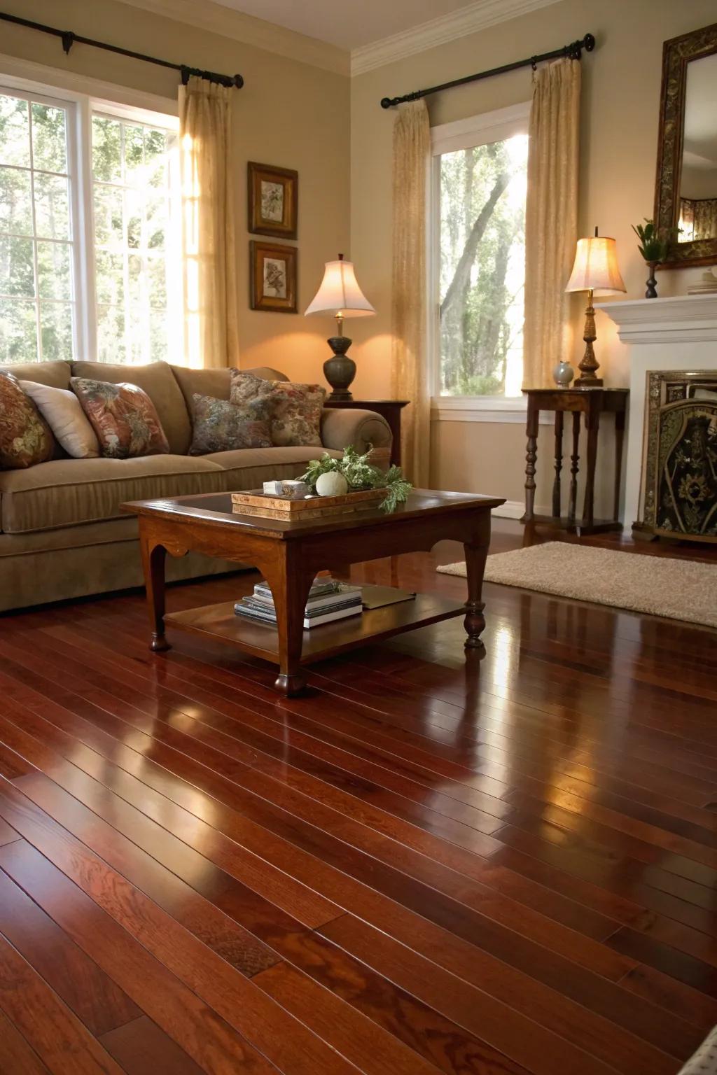 Lighter wood tones create a harmonious contrast.