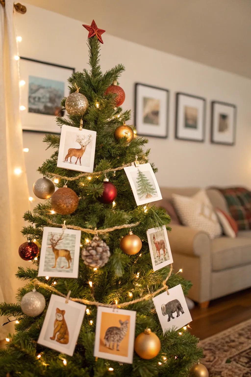 A wildlife-themed Christmas tree.