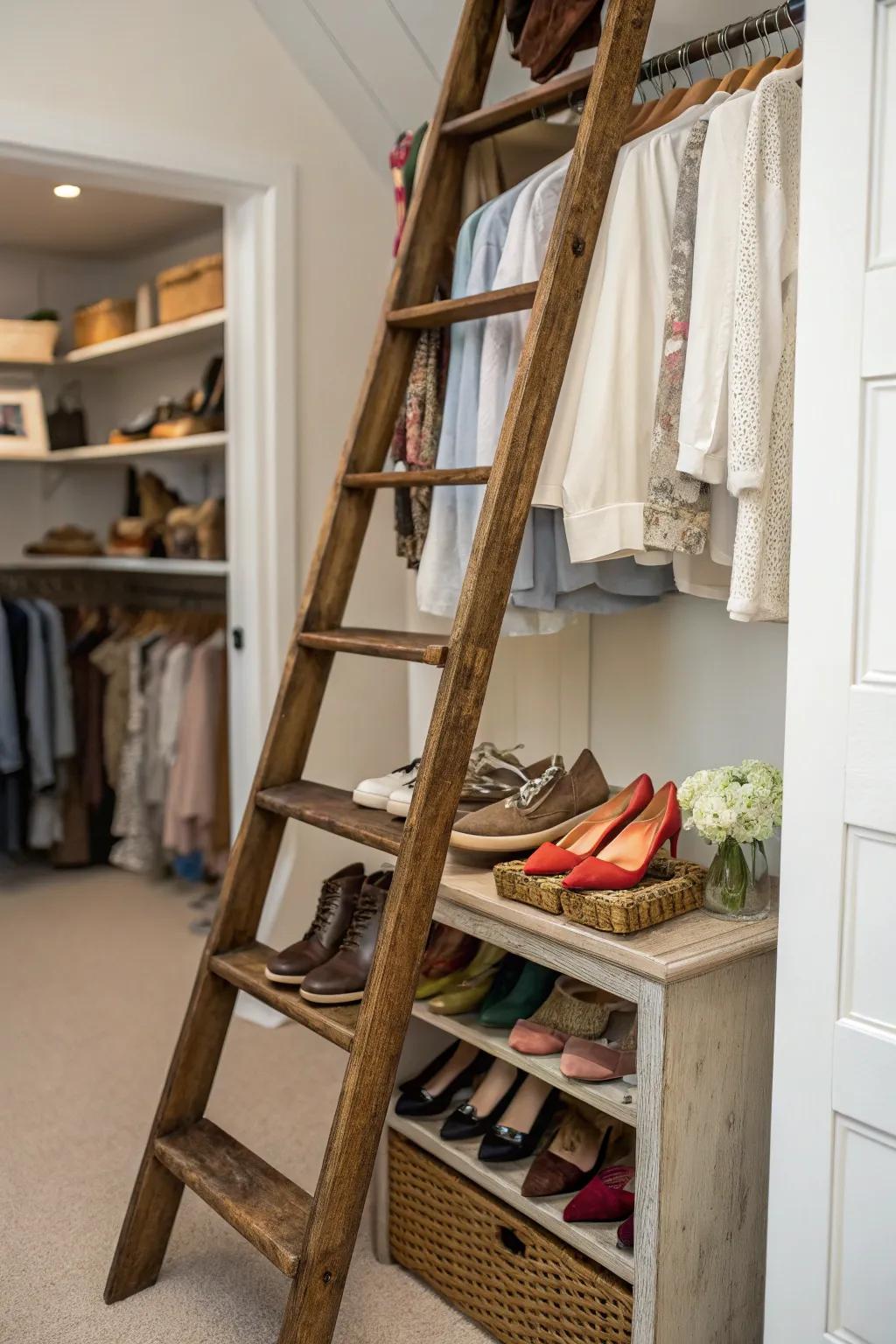 Add eclectic charm with a vintage ladder display.