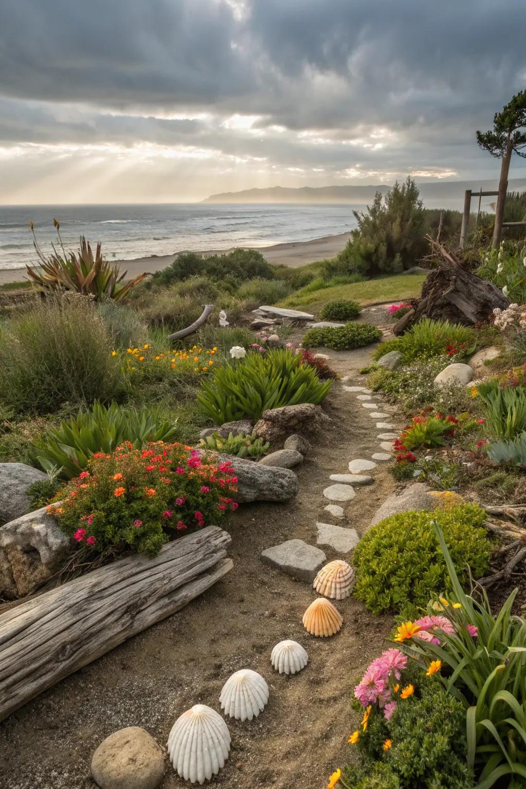 Beachcomber finds add personal charm to a coastal garden.