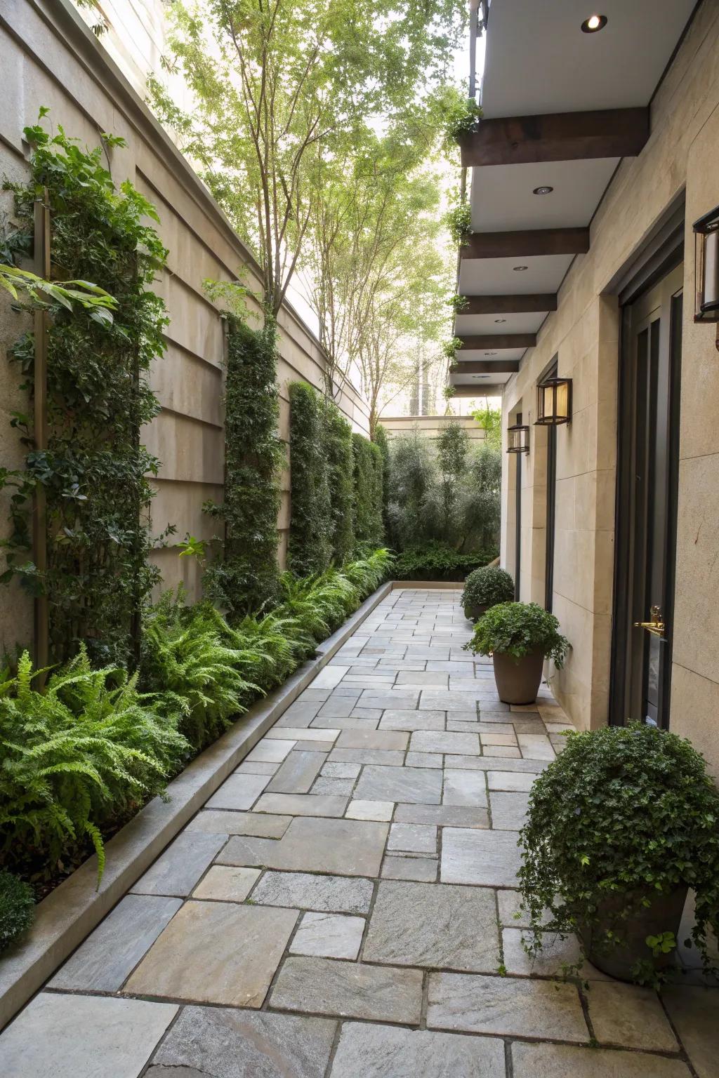 Use vertical planting to add privacy and greenery to your courtyard.