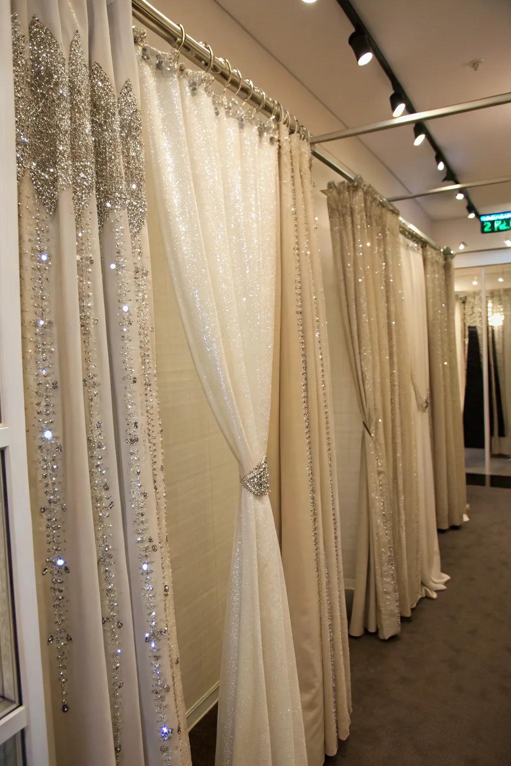 Enchanting curtains with crystal bead trims.