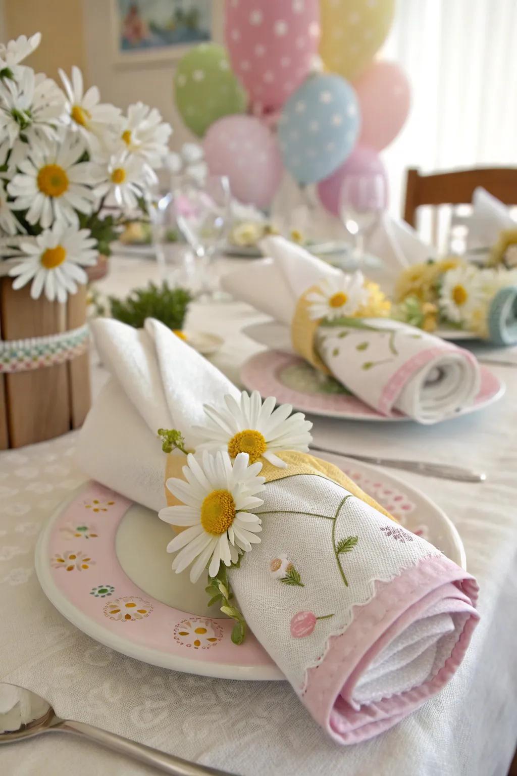 Add elegance with daisy napkin rings.