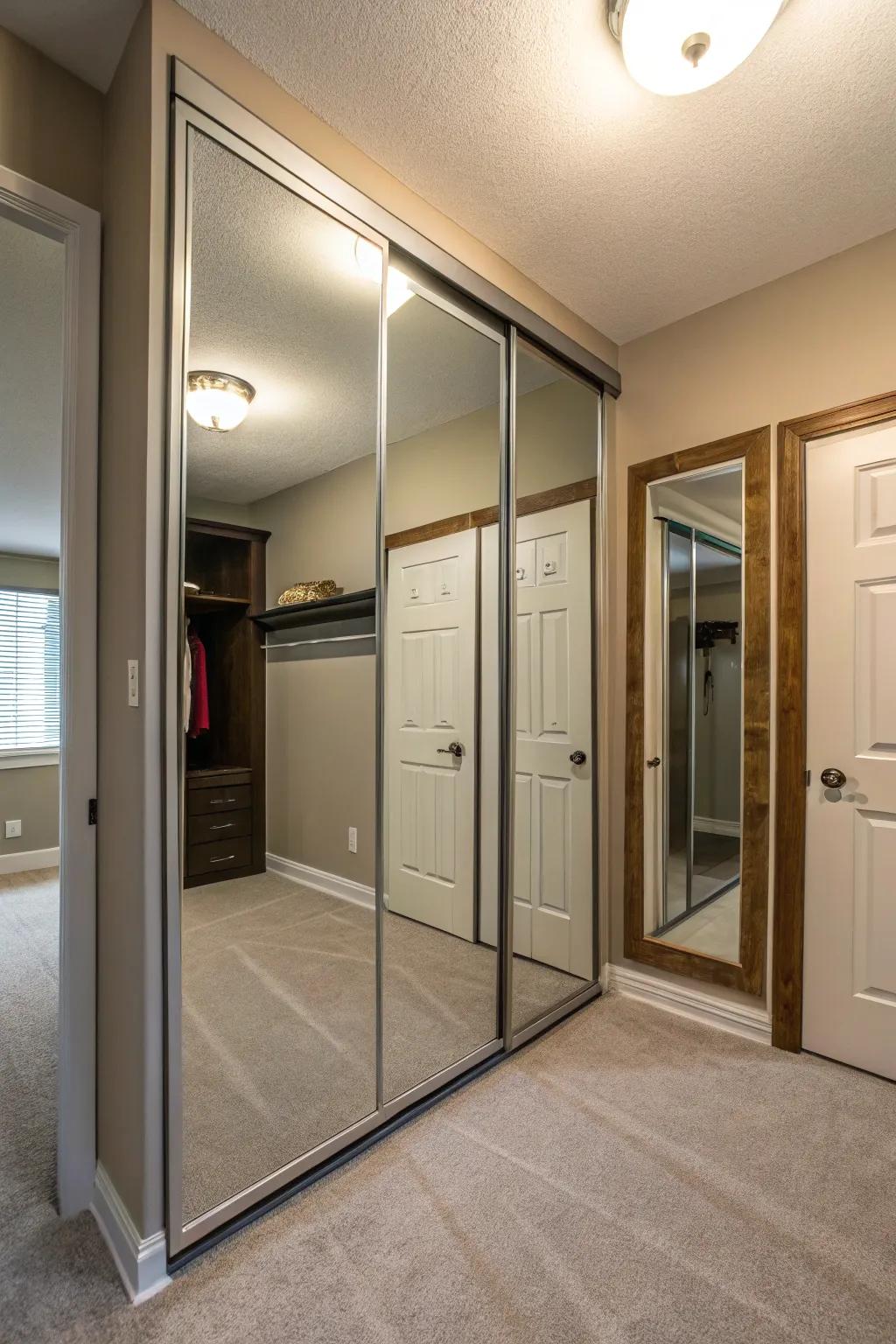 Mirrored doors are a space-saving and stylish option.